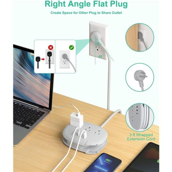 USB C Travel Power Strip,Alitayee Portable Power Strips with 3Outlets 3 USB Port - Picture 2 of 5
